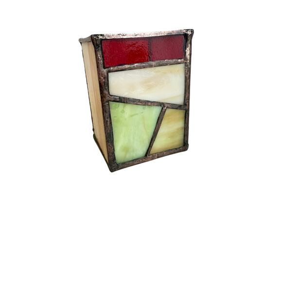 Vintage Mosaic Stained Glass Candle Holder Tray MCM 70s Red Green Brown - Picture 7 of 7